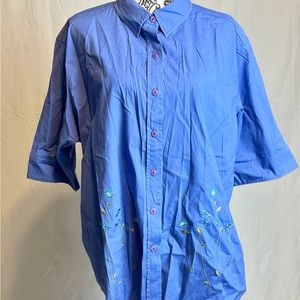 Blue button down, embroidered.